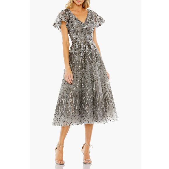 Mac Duggal Dresses & Skirts - Mac Duggal Embellished Butterfly Fit Flare Tea-Length Dress Gray 20392 Sz 10 NWT